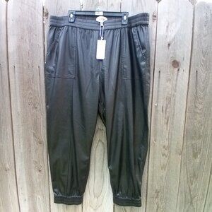 10 CROSBY DEREK LAM PANTS WOMENS SIZE 16 BLACK JOGGER CARGO FAUX LEATHER PULLON